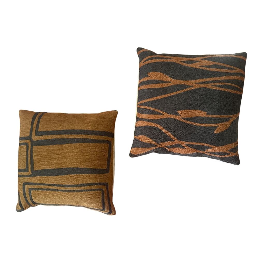 Set 2 18" Judy Ross Textiles Wool Hand-Embroidered Pillows Down Fill Insert